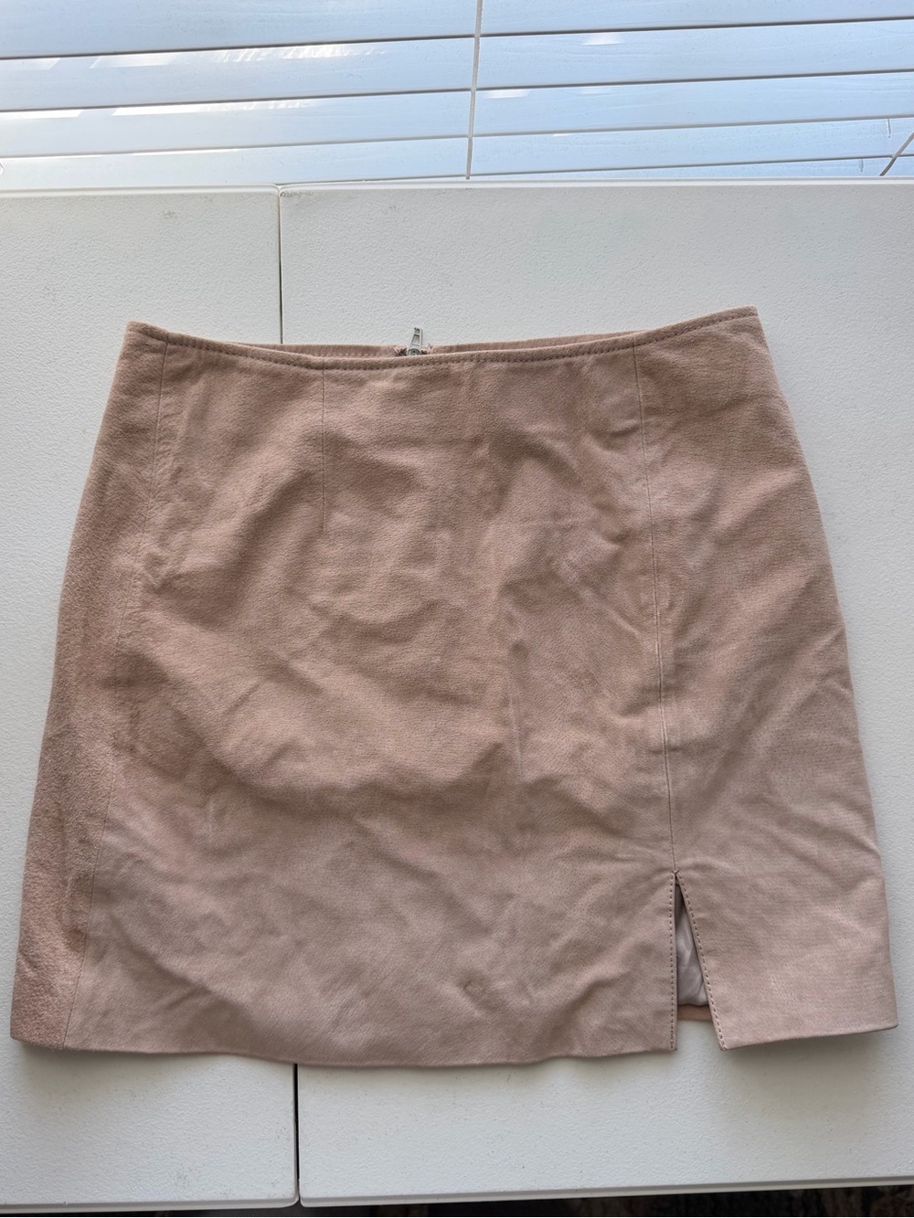 BLANKNYC Beige Genuine Leather Suede Mini Skirt Back Zip Size 27